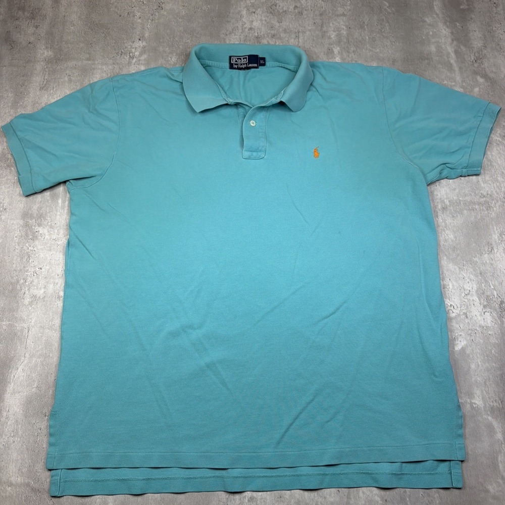 Polo Ralph Lauren XL Mens Polo Shirt Short Sleeve Blue Cotton Mesh Pony USA MADE